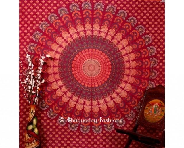 wedding photo - Maroon Mor Pankh Design Cotton Tapestry