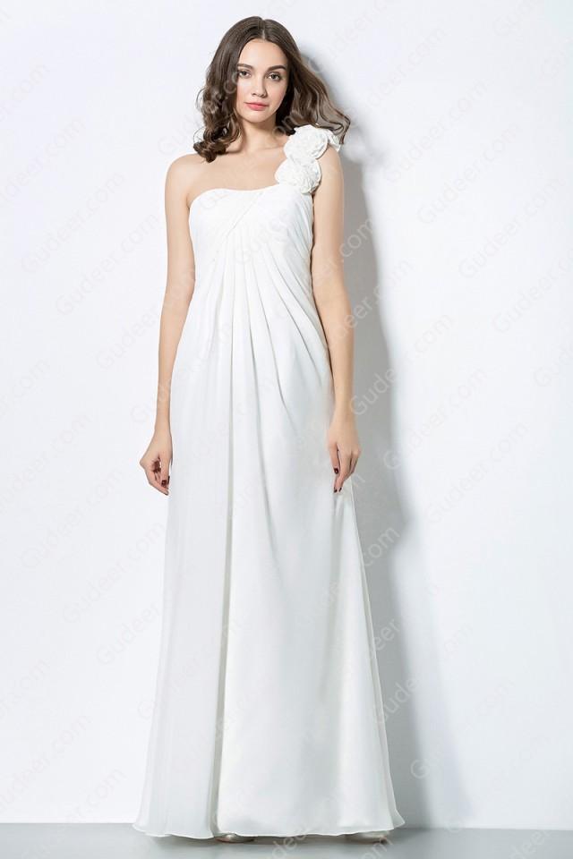 wedding photo - Elegant One Shoulder Long Chiffon Empire Waist Bridesmaid Dress