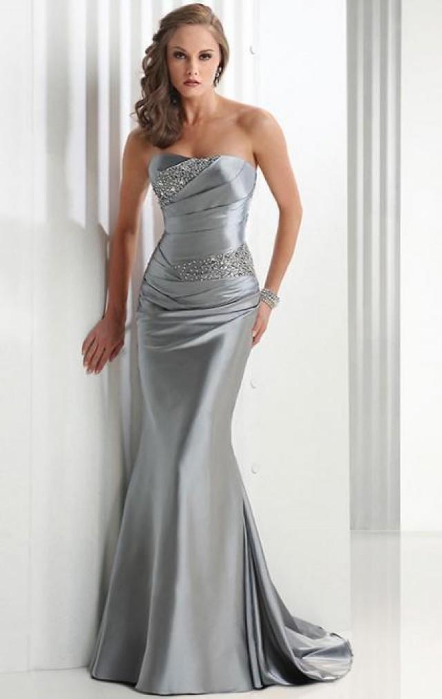 wedding photo - SIMPLE WITH TRAILING SILVERY GARY EVENING FORMAL DRESS