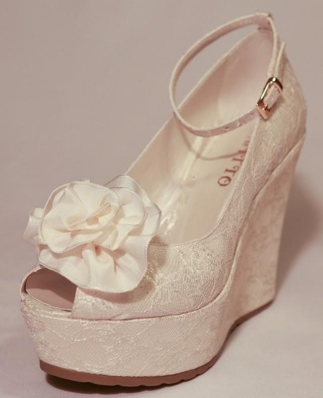 Wedding , Wedding Shoes, Bridal Wedge Shoes,Bridal Shoes, Bridal Platform Wedges, Bridal Wedge Shoes, Ivory Wedding Shoes, Ivory Lace Wedges
