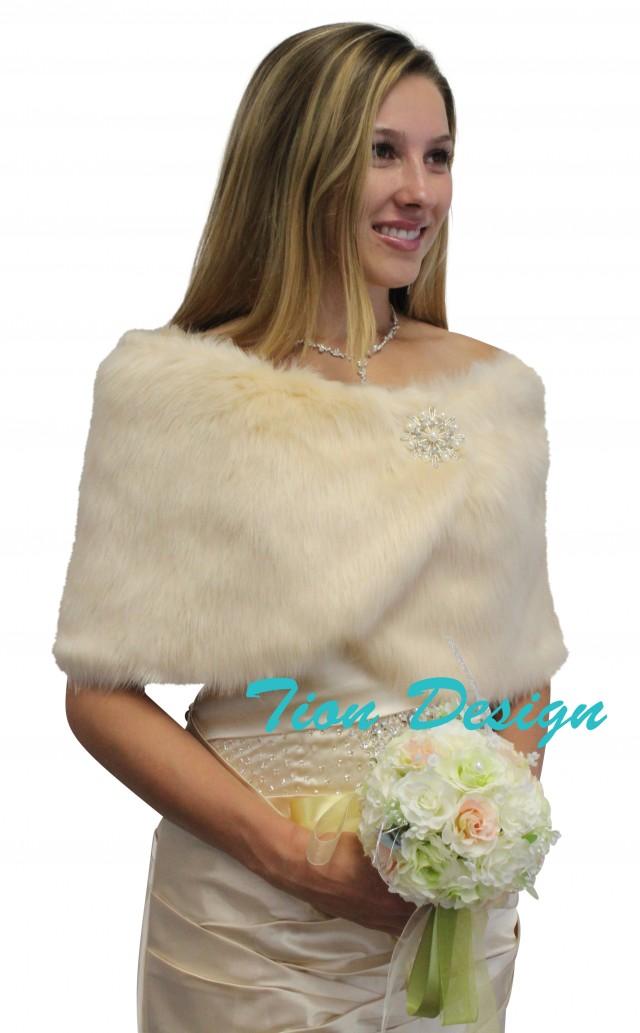 wedding photo - Champagne faux fur wrap, wedding fur wrap, bridal fur shrug, faux fur cape