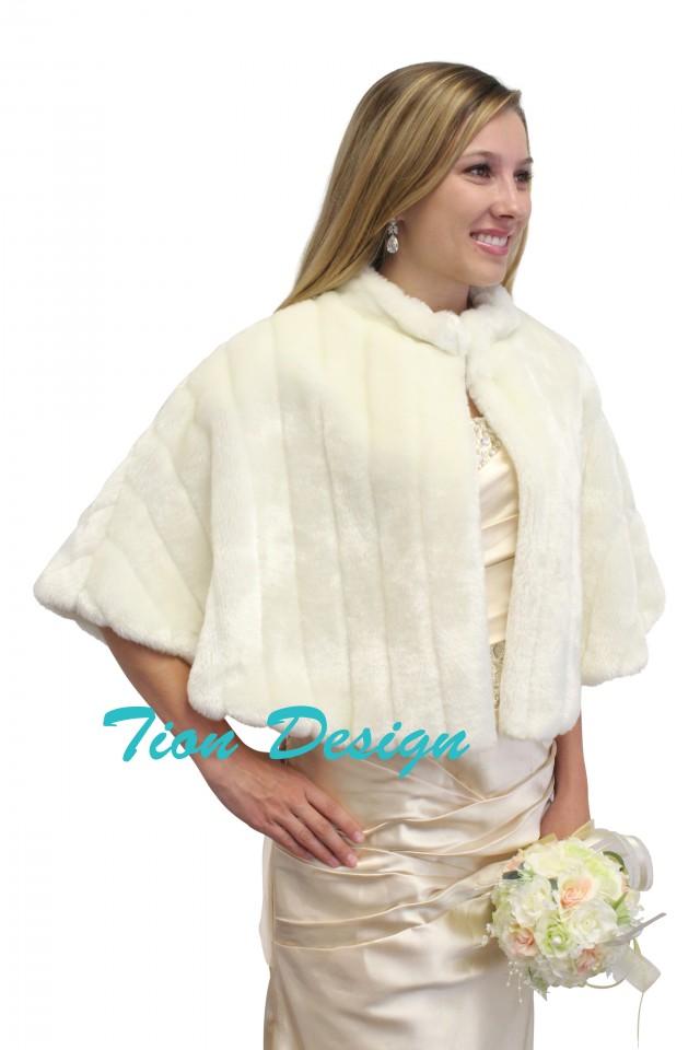 wedding photo - Ivory faux fur cape, wedding fur cape, bridal fur cape for women