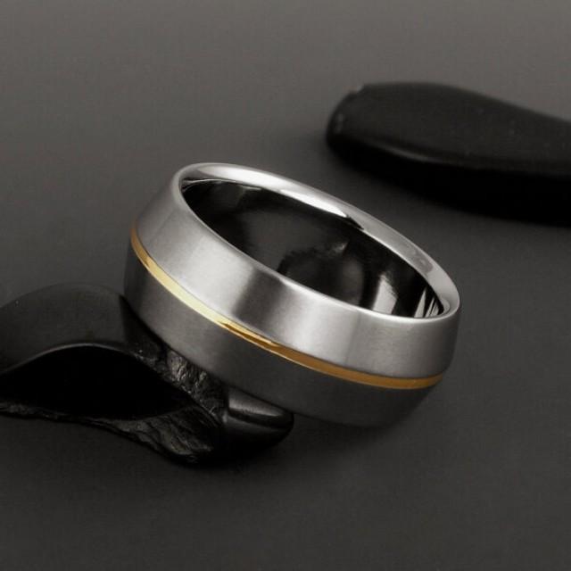 wedding photo - Titanium Gold Wedding Ring, 18k Gold Ring, Titanium Band, Mens Titanium Ring, Womens Ring, Wedding Bands, Engagement Ring, Anniversary Ring