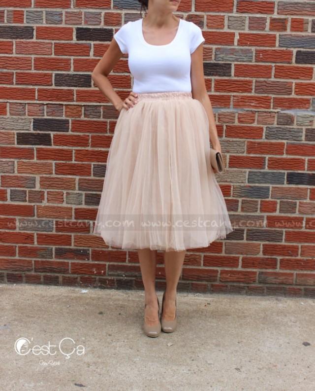 wedding photo - Claire - Tulle Skirt, Beige Tulle Skirt, Champagne Tulle Skirt, Soft Tulle Skirt, Tea Lengh Tulle Skirt, Adult Tutu, Tea Length Tulle Skirt