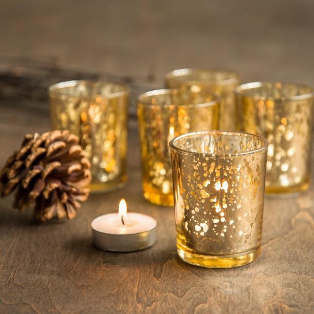 SET OF 24 Gold Mercury Glass Candle Votive Mercury Glass Tea Light Votive Holder Gold Mercury Glass Gold Speckled Glass Candle Holder