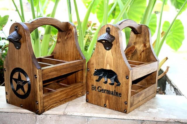 wedding photo - Wooden Beer Tote Personalized Beer Tote Handmade Beer Tote Wood Beer Caddy Valentine Father's Day Christmas Birthday Groomsmen Gift