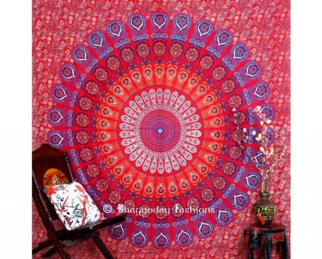 wedding photo - Red Bohemian Mandala Tapestry Bedding