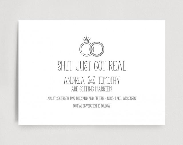 wedding photo - Funny Custom Printable Save The Date / Save-The-Date Shit Just Got Real Wedding Invitation Card Template PDF 