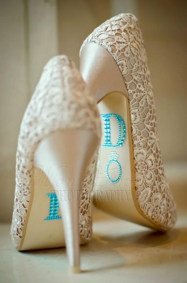 wedding photo - BLUE "I Do" Wedding Shoe Rhinestone Applique