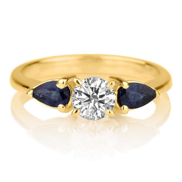 wedding photo - Vintage Moissanite & Saphire Engagement Ring, 14K Gold Ring Solitaire Ring with Saphires, 1.1 CT Moissanite Ring, Unique Jewelry