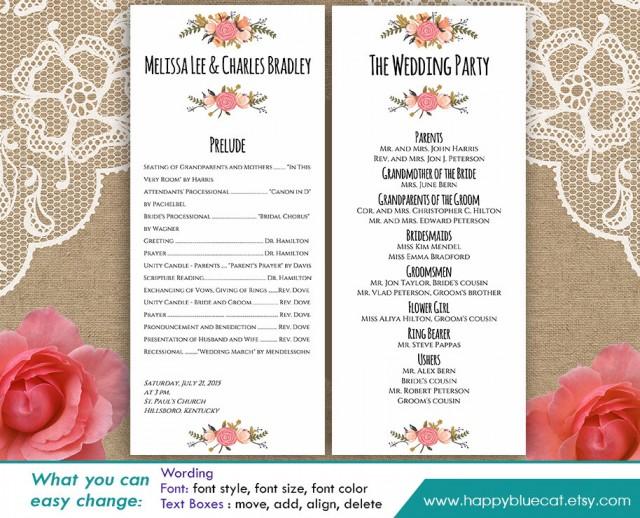 Diy Printable Program Wedding Template Instant Download Editable Text Rustic Vintage Microsoft Word Wedding Program Templates 2