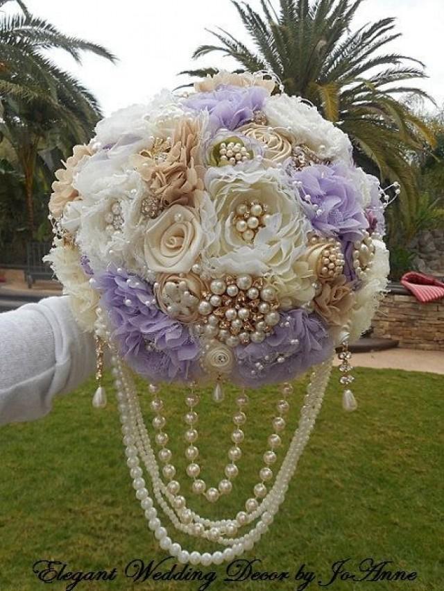 wedding photo - Fabric And Lace Wedding Bouquet - Deposit For A Custom Country Glam Jeweled Bouquet, Brooch Bouquet, Jeweled Bouquet. Custom Bouquet