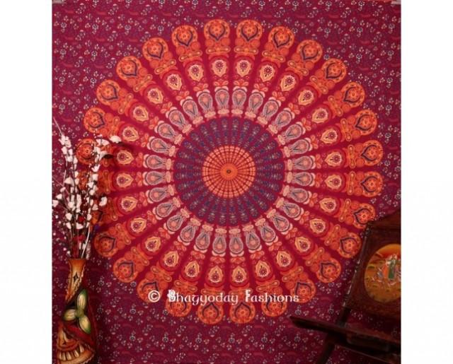 wedding photo - Indian Bohemian Tapestry in Maroon  Print