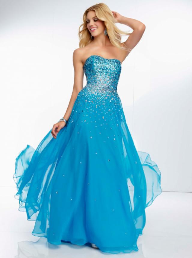 wedding photo - A-line Strapless Natural Floor Length Sleeveless Beads Zipper Up Chiffon Bright Blue Prom / Homecoming / Evening Dresses By Paparazzi 95007
