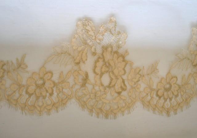 Gold Lace Mantilla Veil, Cathedral Length Wedding Veils, Cathedral Mantilla Veil - Champagne Tulle