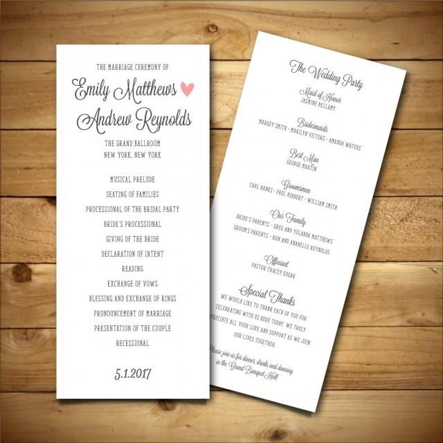 Printable Wedding Program Template Dark Grey Pink White Instant Download Editable Ms Word Document Wedding Program Template