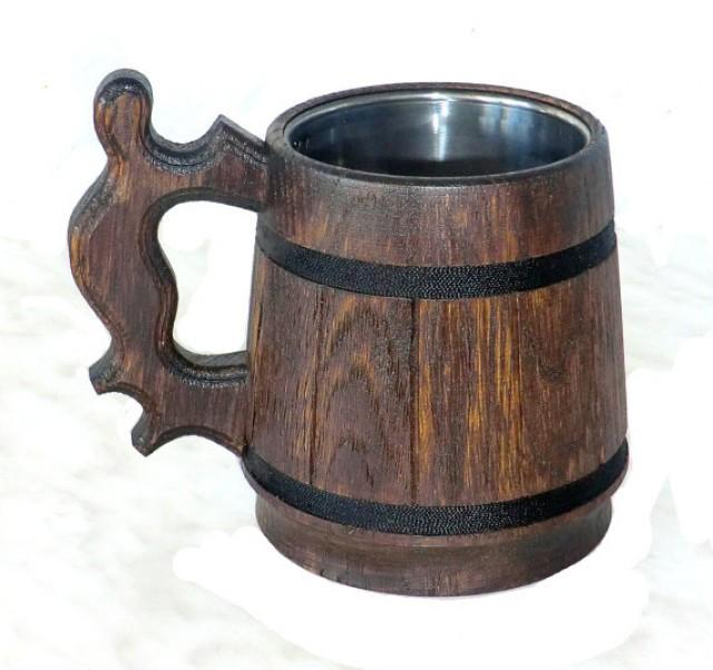 wedding photo - Personalized Wooden Beer Mug 0.5 l Handmade Tankard Groomsmen gift Father's day