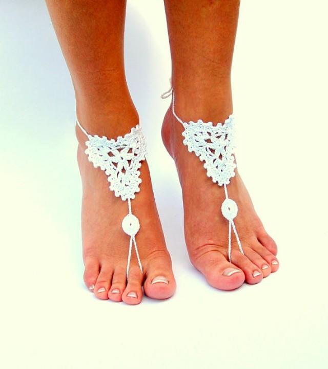 wedding photo - Crochet Barefoot Sandals, Beach wedding shoes, Wedding Accessory, Nude shoes, Anklet, Foot Jewelry
