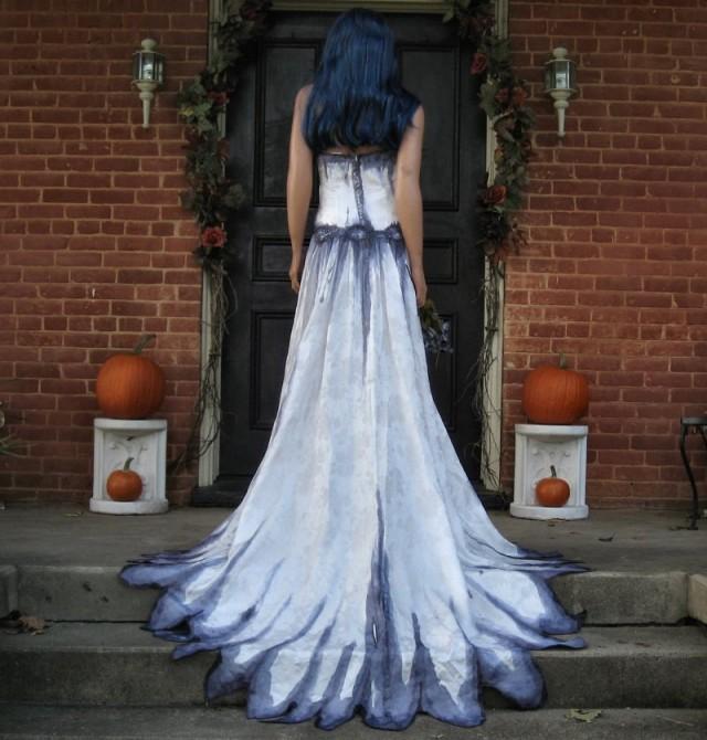 wedding photo - Corpse Bride Wedding Gown Hand Painted Gothic