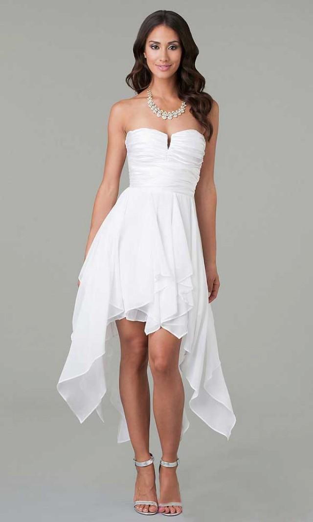 wedding photo - High Low White Strapless Prom Dress Cheap Best