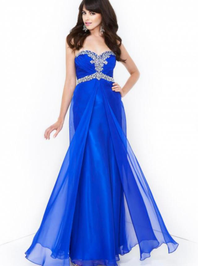 wedding photo - A-line Sweetheart Natural Floor Length Sleeveless Ruching Crystal Lace Up Chiffon Royal Blue Prom / Homecoming / Evening Dresses By Splash J235