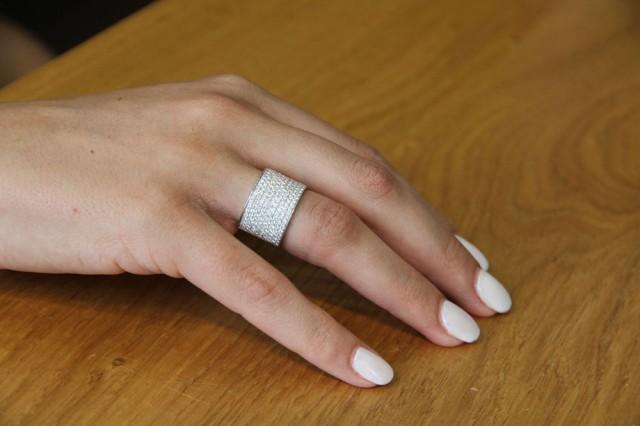 Wide Band Ring, 18K White Gold Wedding Band, 2.2 TCW ...