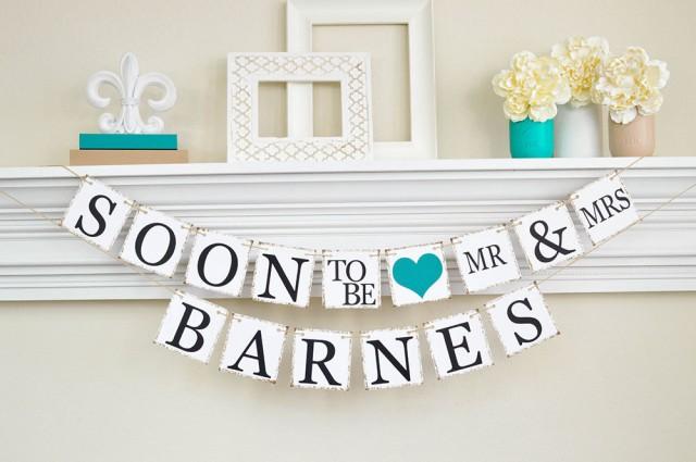 wedding photo - Engagement Party Decor, Bridal Shower, Soon to Be Banner, Engagement Party Ideas, Bridal Shower Decor, Couples Shower, Dark Teal, B202