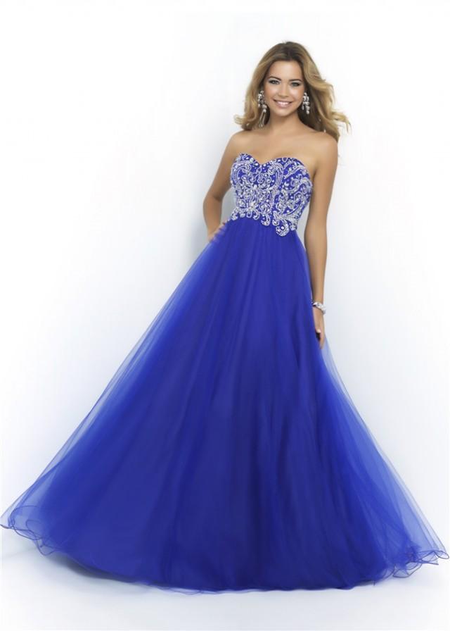 wedding photo - Sparkly Beaded Top Blush 5425 Royal Long Lace Up Back A Line Prom Dress