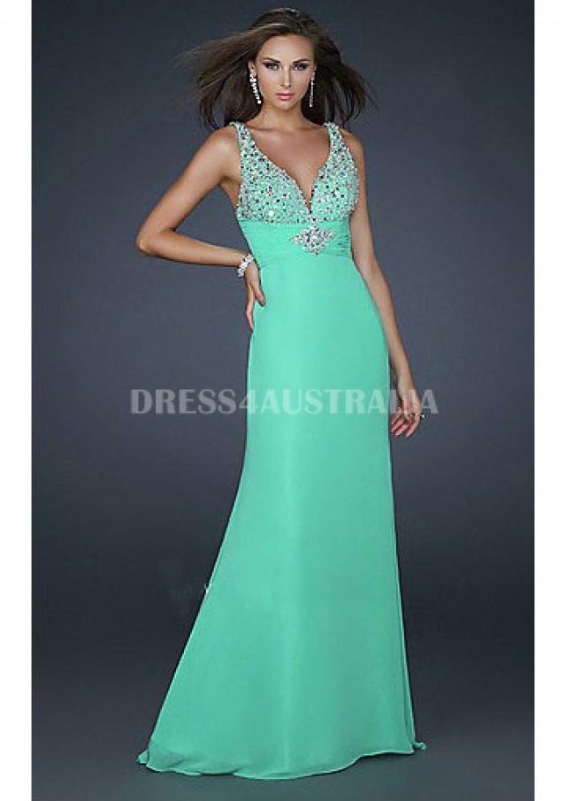 wedding photo - Buy Australia V-neck Blue Chiffon Long Homecoming Dress/ Prom Dresses By LFGowns GG PF4125 at AU$154.84 - Dress4Australia.com.au