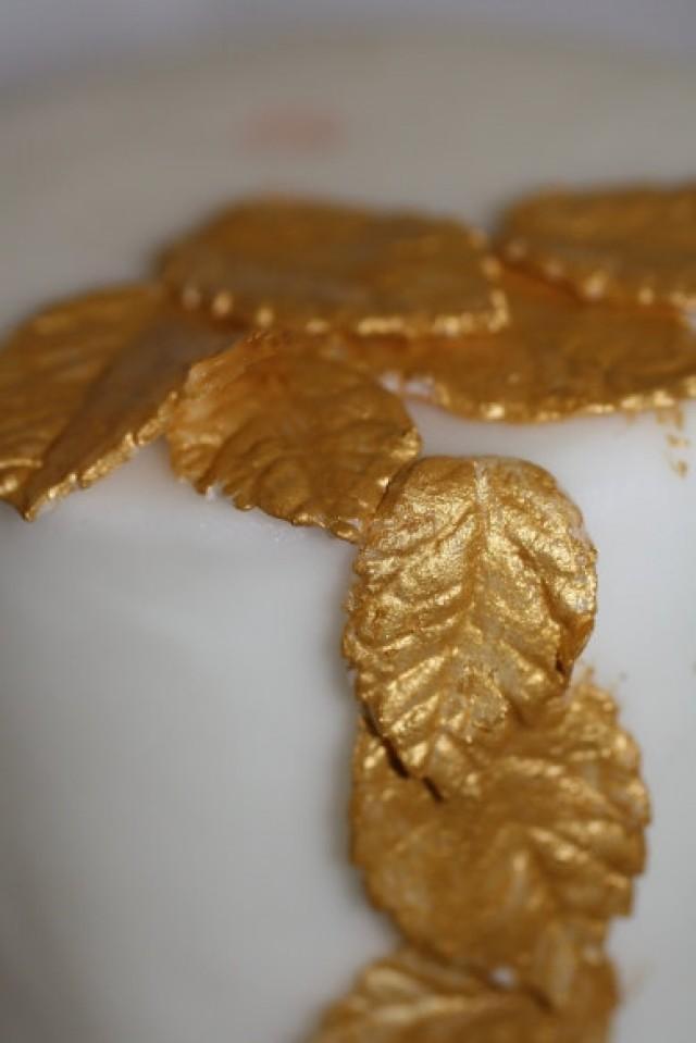 12 Gumpaste Gold Leaves For Cake Decorating, Gold Sugar Leaves, Cupcake