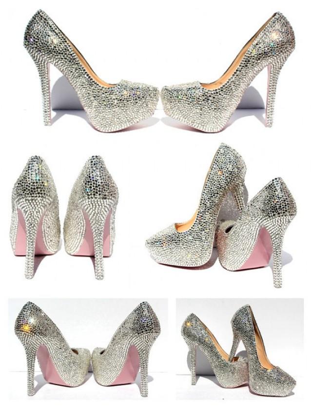 wedding photo - Swarovski Crystal Heels with hand painted soles in the color of your choice