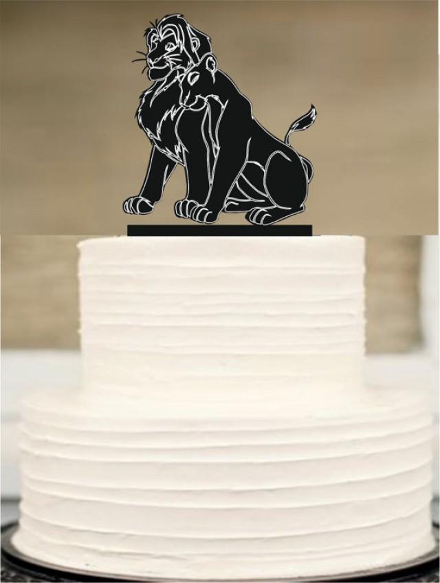 wedding photo - Lion King topper with a silhouette of Simba and Nala, Ructic Custom Personalized Wedding Cake Topper, Disney Cake Topper, Funny Cake Topper