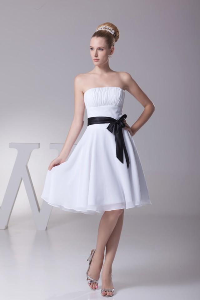 wedding photo - Classic Short Strapless White and black short Bridesmaid Dresses KSP218