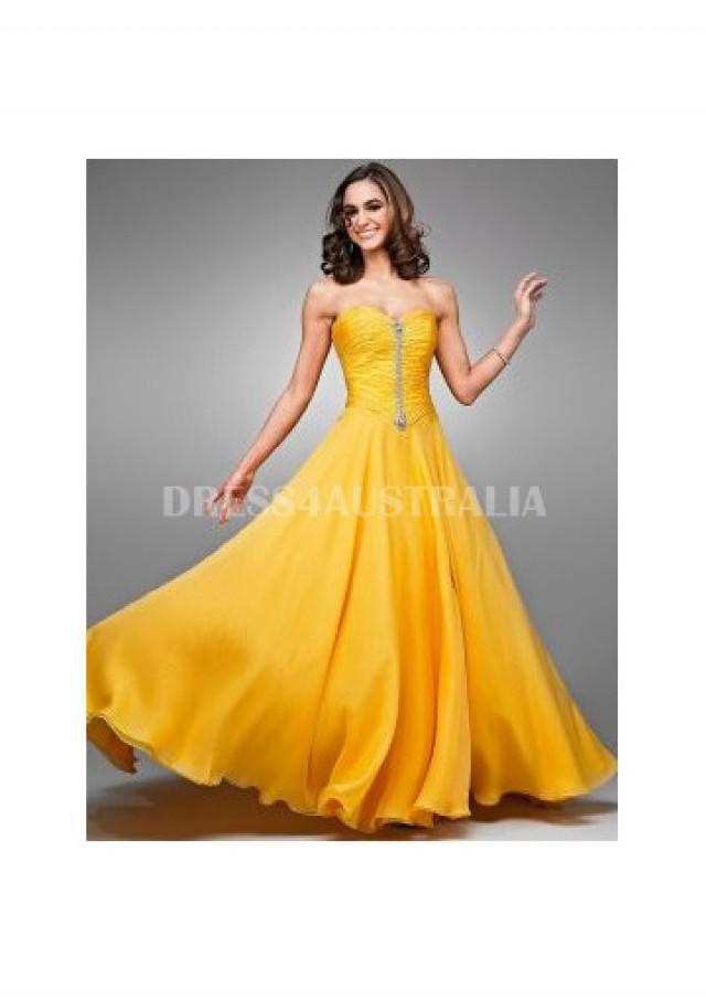wedding photo - Buy Australia Yellow Strapless Chiffon Floor Length Evening Dress/ Prom Dresses By landad GD669 at AU$155.96 - Dress4Australia.com.au