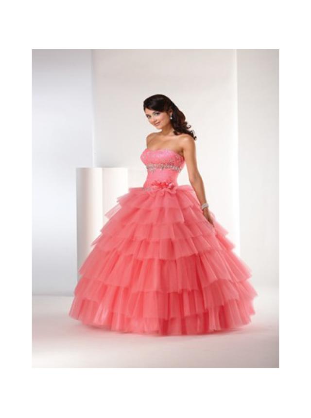 wedding photo - Ball Gown Strapless Natural Floor Length Sleeveless Beading Tiers Lace Up Tulle Coral Quinceanera / Prom / Homecoming / Evening Dresses By Bony 5204