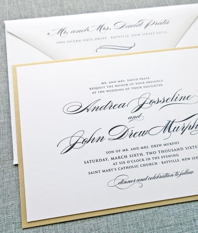 Andrea Script Metallic Gold Layered Wedding Invitation 
