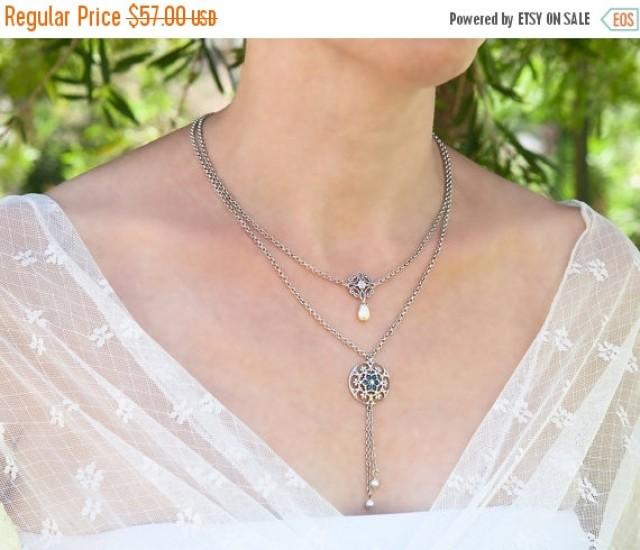 wedding photo - 25% SALE Silver layered necklace, Layered necklace silver, Layered necklace, Double layer necklace, Double strand necklace, Double necklace