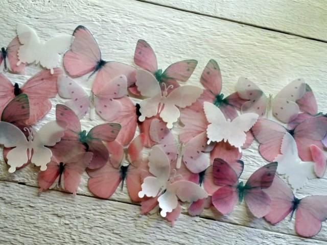 Edible Butterfly Pastel Pink and White  Cake decorations Cupcake toppers Set of 30