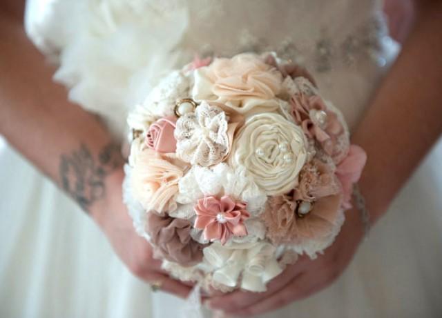 wedding photo - wedding bouquet , fabric flowers, bridal bouquet  blush latte ivory bouquet