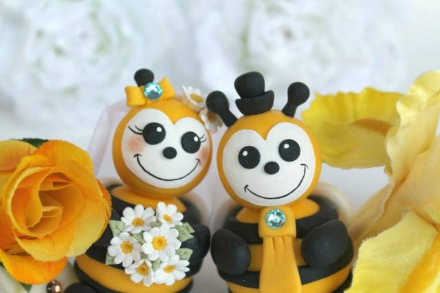 Bee Wedding Cake Topper, Personalized Bee Bride And Groom ...
