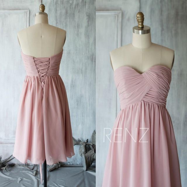 2015 Bridesmaid dress Pink, Sweetheart Short Wedding dress, Strapless Criss Cross Formal Cocktail dress, Prom dress knee length (B010C)