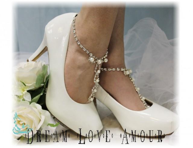 wedding photo - Barefoot Sandals, Parisian, footless, wedding, beach, beaded, pearl, rhinestone, silver 