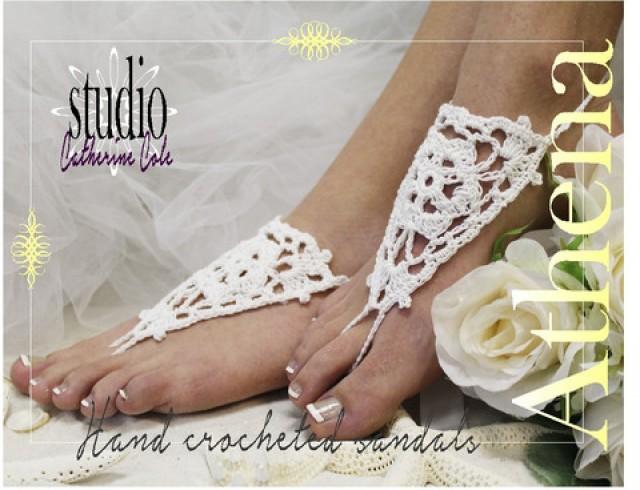 wedding photo - Barefoot sandals, Romantic, beach, wedding, jewelry,, lace, silver rhinestone / white lace 