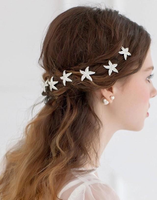 wedding photo - Starfish rhinestone wedding hair pins 