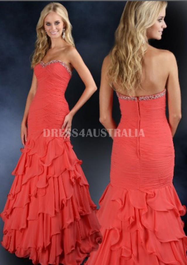 wedding photo - Buy Australia Mermaid sparkle Strapless Light Red Chiffon Layers Skirt Long Evening Dress/ Prom Dresses at AU$161.57 - Dress4Australia.com.au