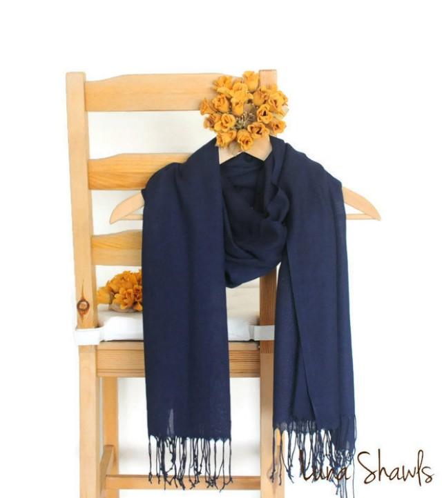 Dark Blue Shawl, Wedding Shawl, Solid Color Scarf, Midnight Blue Pashmina, Bridesmaid Shawl 