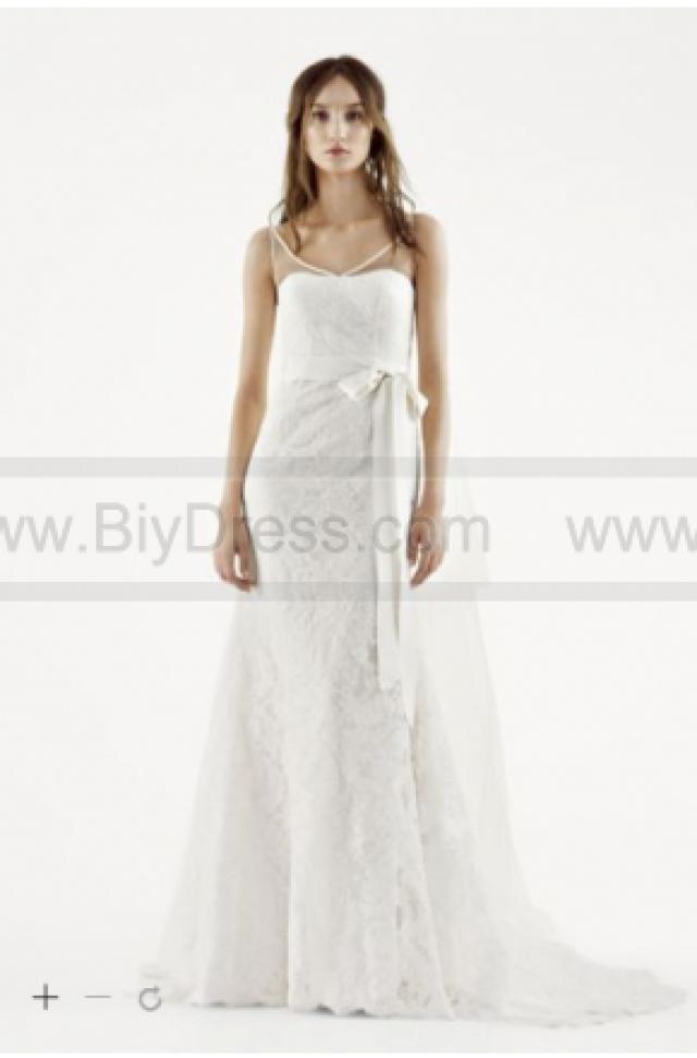 wedding photo - NEW! White by Vera Wang Illusion Tank Wedding Dress VW351227