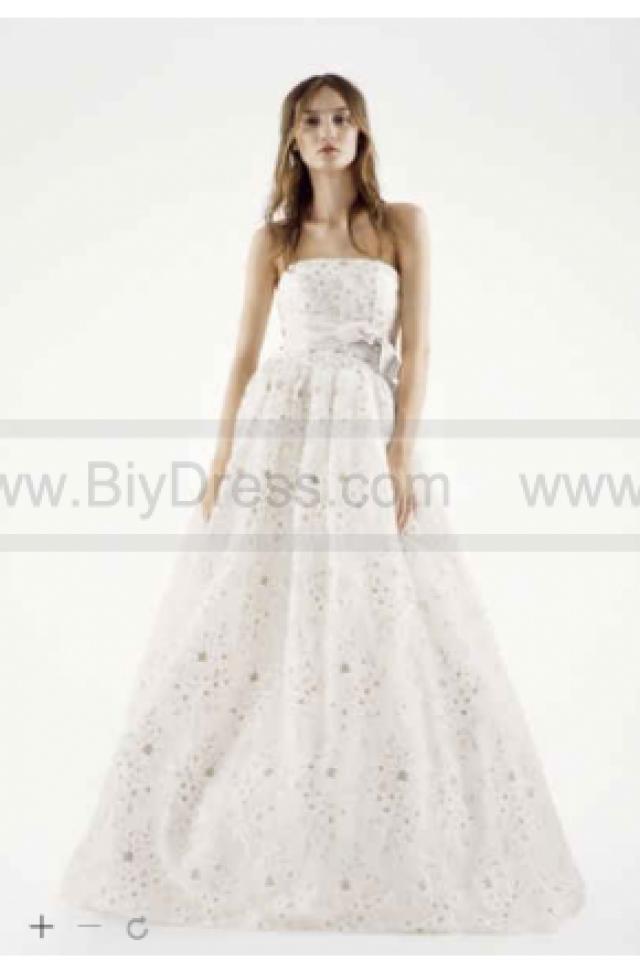 wedding photo - White by Vera Wang Organza Laser Cut Wedding Dress VW351219