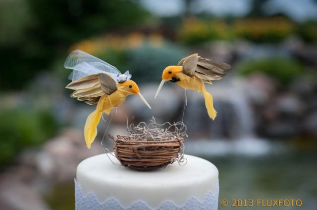 wedding photo - SALE! Hummingbird Wedding Cake Topper in Sunshine Yellow: Rustic Bride and Groom Love Bird Cake Topper -- LoveNesting Cake Toppers