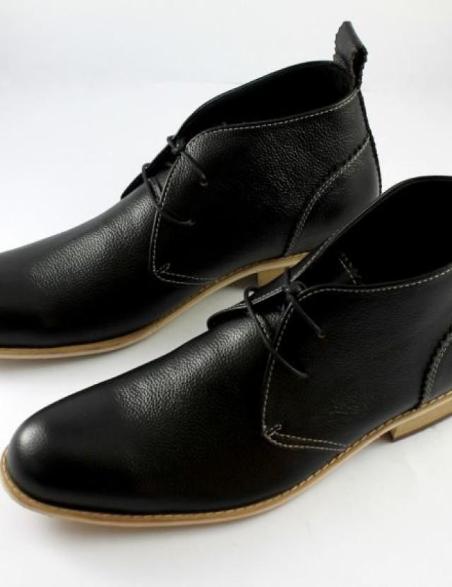 wedding photo - MENS BLACK “OSTARIO” LEATHER ANKLE SHOES